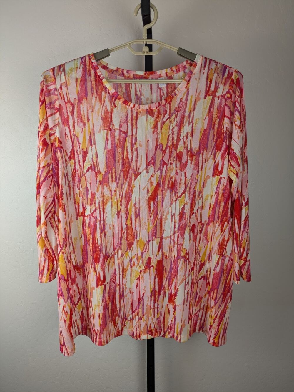 LOGO Layers  Savannah Mesh Top Pink Watercolor Long Ruched Sleeve
